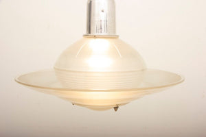 1950s Vintage Opaline & Aluminium Holophane Pendant Lamp