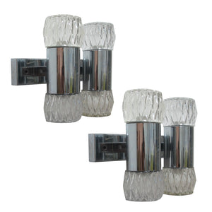 1970s  Pair of Chrome and Glass Wall Lights by G. Sciolary, Italy