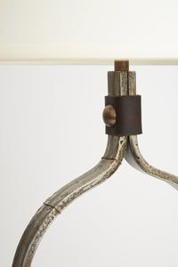 Mid-Century Iron and Leather Table Lamp by Jean-Pierre Ryckaert