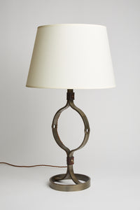 Mid-Century Iron and Leather Table Lamp by Jean-Pierre Ryckaert