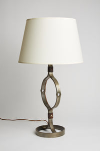 Mid-Century Iron and Leather Table Lamp by Jean-Pierre Ryckaert