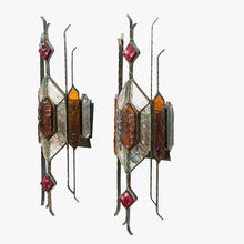 Load image into Gallery viewer, Pair of Hammered Glass on wrought Wall Lights By Longobard
