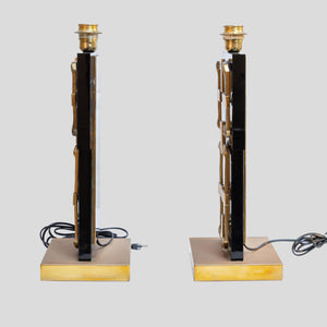Pair Of Black Perspex And Brass Table Lamps By Frigerio