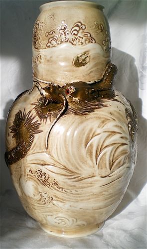 Beautifully modelled Bretby dragon vase. Circa 1900. Fully signed on the base