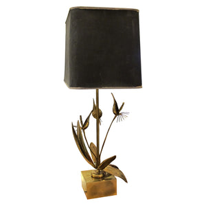 1970s Belgian, solid bronze floral table lamp sculpture in the style of Willy Daro