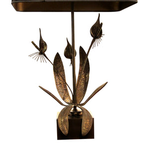 1970s Belgian, solid bronze floral table lamp sculpture in the style of Willy Daro