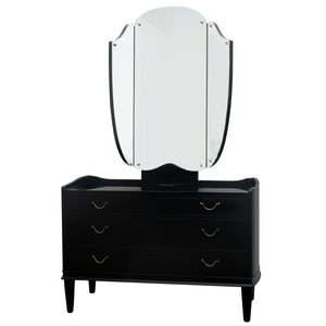 1940s Danish ebonised vanity dressing table with triptych mirror