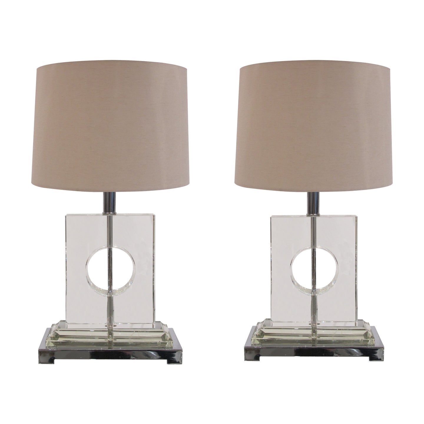 1970s Italian stylish Lucite and chrome pair of table lamps