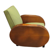 Load image into Gallery viewer, 1930s northern European art deco pair of armchairs upholstered in a green fabric
