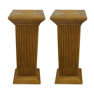 Mid -century pair of hand-crafted rattan pedestals, columns, plant stands