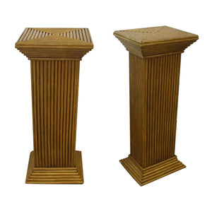 Mid -century pair of hand-crafted rattan pedestals, columns, plant stands