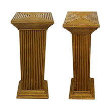 Load image into Gallery viewer, Mid -century pair of hand-crafted rattan pedestals, columns, plant stands
