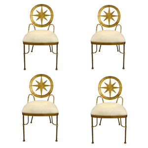 Mid-century Italian set of four gilt metal star dining chairs