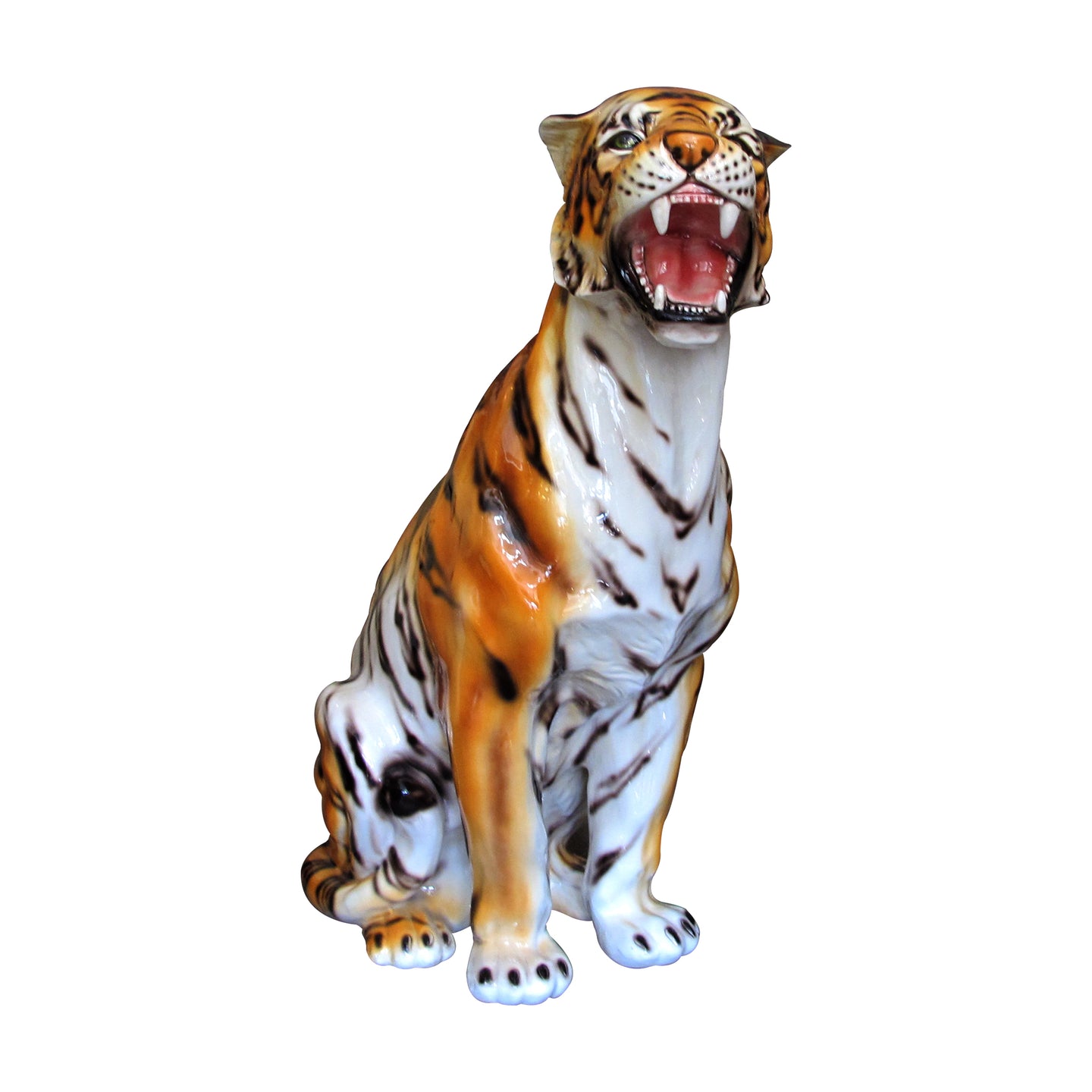 1980s Italian large ceramic sculpture of a seating tiger
