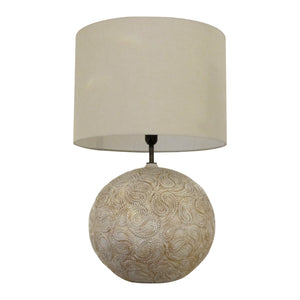 1970s English large ceramic sphere table lamp with paisley pattern