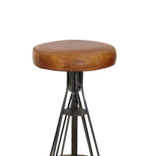 Load image into Gallery viewer, Mid-Century Spanish Set Of 6 Wrought Iron And Stitched Leather Stools
