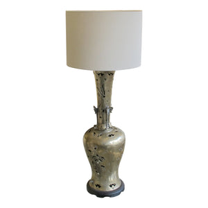 American, Art Deco Large Brass Table Lamp With Carvings