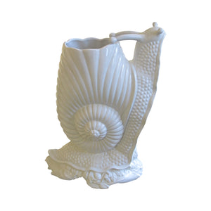 Italian 1950s Large White Glaze Ceramic Snail Vase/Planter