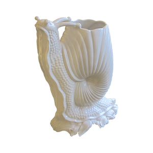 Italian 1950s Large White Glaze Ceramic Snail Vase/Planter