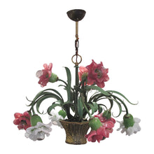 Load image into Gallery viewer, 1980S ITALIAN COLOURED GLASS AND TOLEWARE CHANDELIER BY BANCI, FLORENCE
