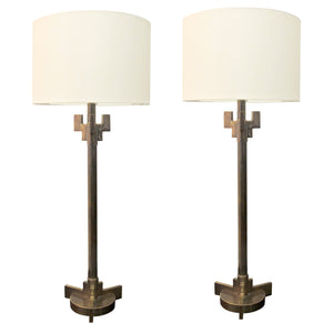1980s Italian Pair Of Structural Brass Table Lamps