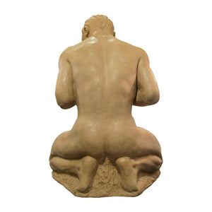 1950s French Terracotta Sculpture Of A Nude Man Kneeling