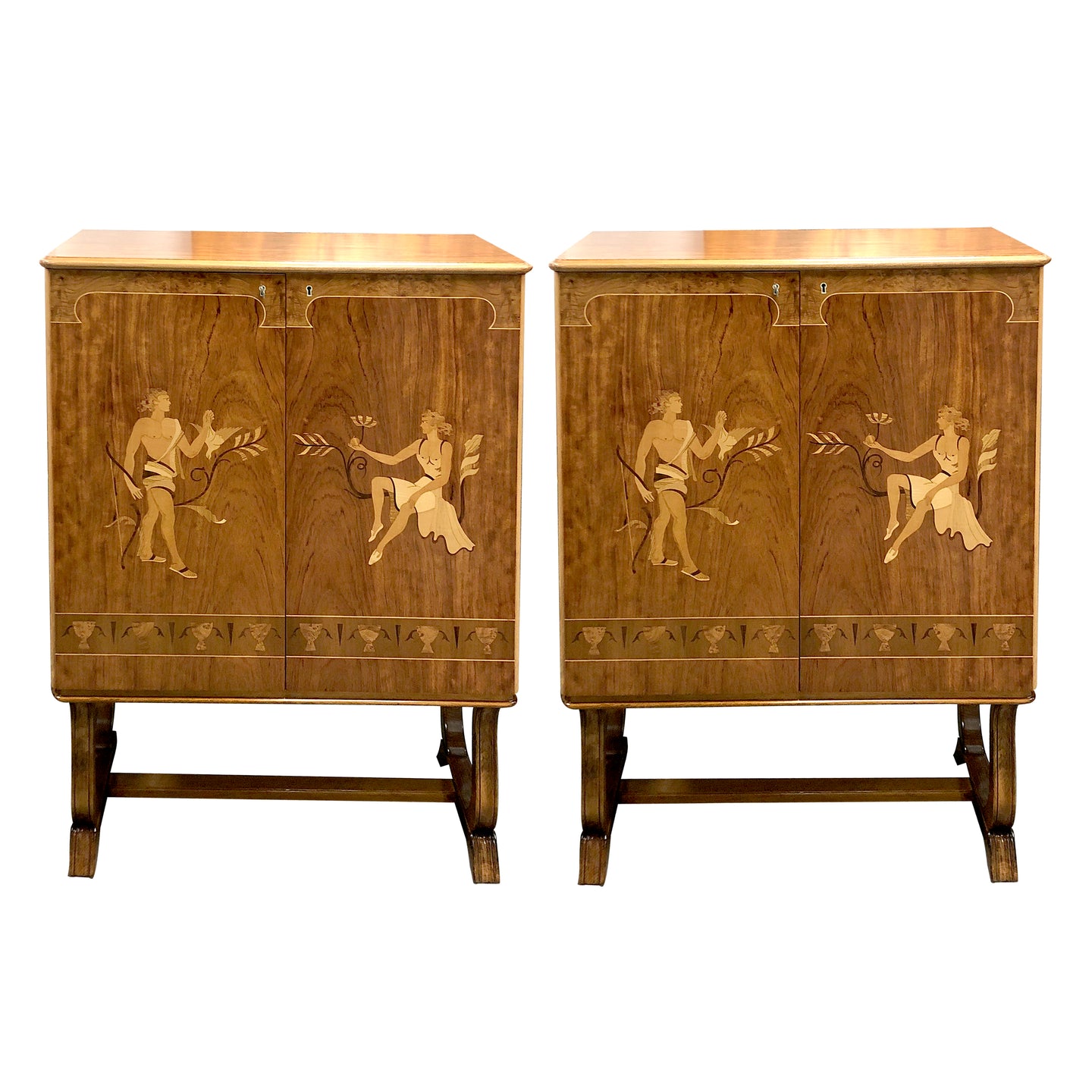 1930s/40s Pair Of Swedish Mahogany Cabinets With Inlaid Marquetry
