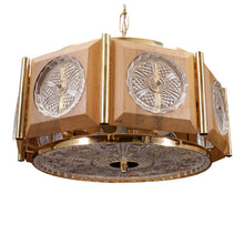 Load image into Gallery viewer, 1950’s Swedish Circular Brass Ceiling Light With Walnut Frame
