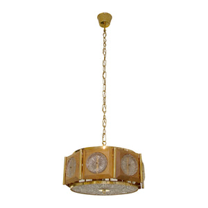 1950’s Swedish Circular Brass Ceiling Light With Walnut Frame