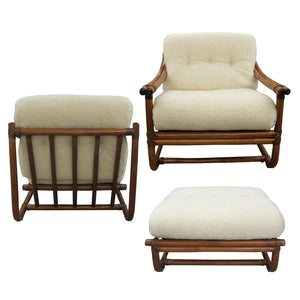 1960s French Bamboo Living Room 3 Piece Set Newly Upholstered