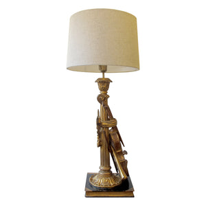 Italian 1950s Carved Wood Violin Musical Table Lamps