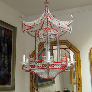 1990s Italian Custom-Made Hexagonal Beaded Pagoda Chandelier