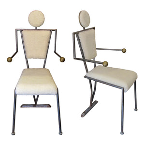 1970s French Pair of Structural Occasional Chairs Newly Upholstered