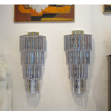 Load image into Gallery viewer, 1960s Italian Large Pair of Semi-Circular Wall Lights with 4 Tiers Glass Pendants
