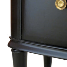 Load image into Gallery viewer, 1950s Swedish Black Bow Fronted Pair of Night Stands with Mirrored Top
