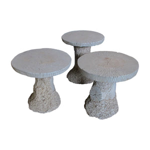 French 1950’s Set of 3 Faux Bois Hand-Crafted Cement Side tables
