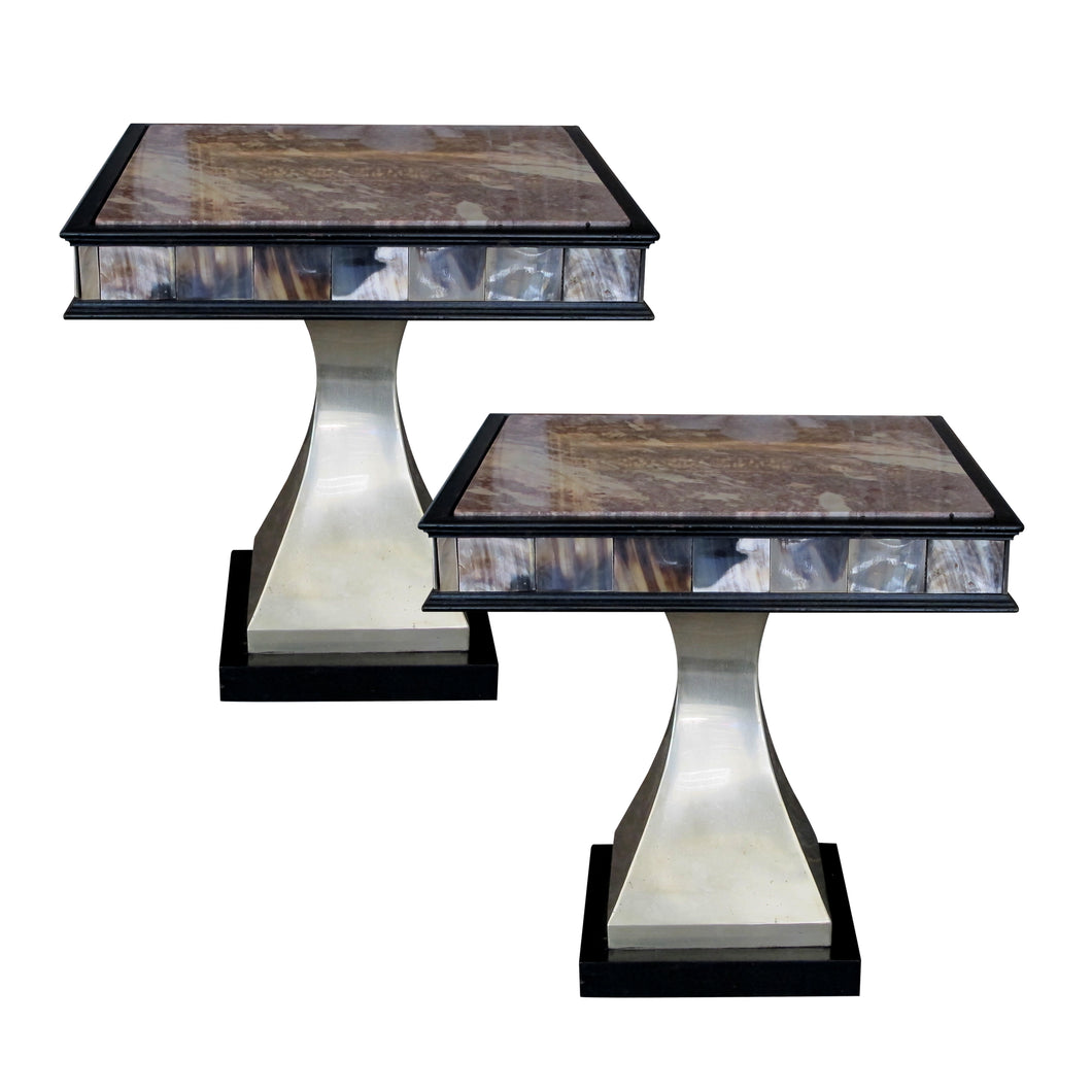 1960s/70s English Pair of Side Tables with Marble Tops by Anthony Redmile