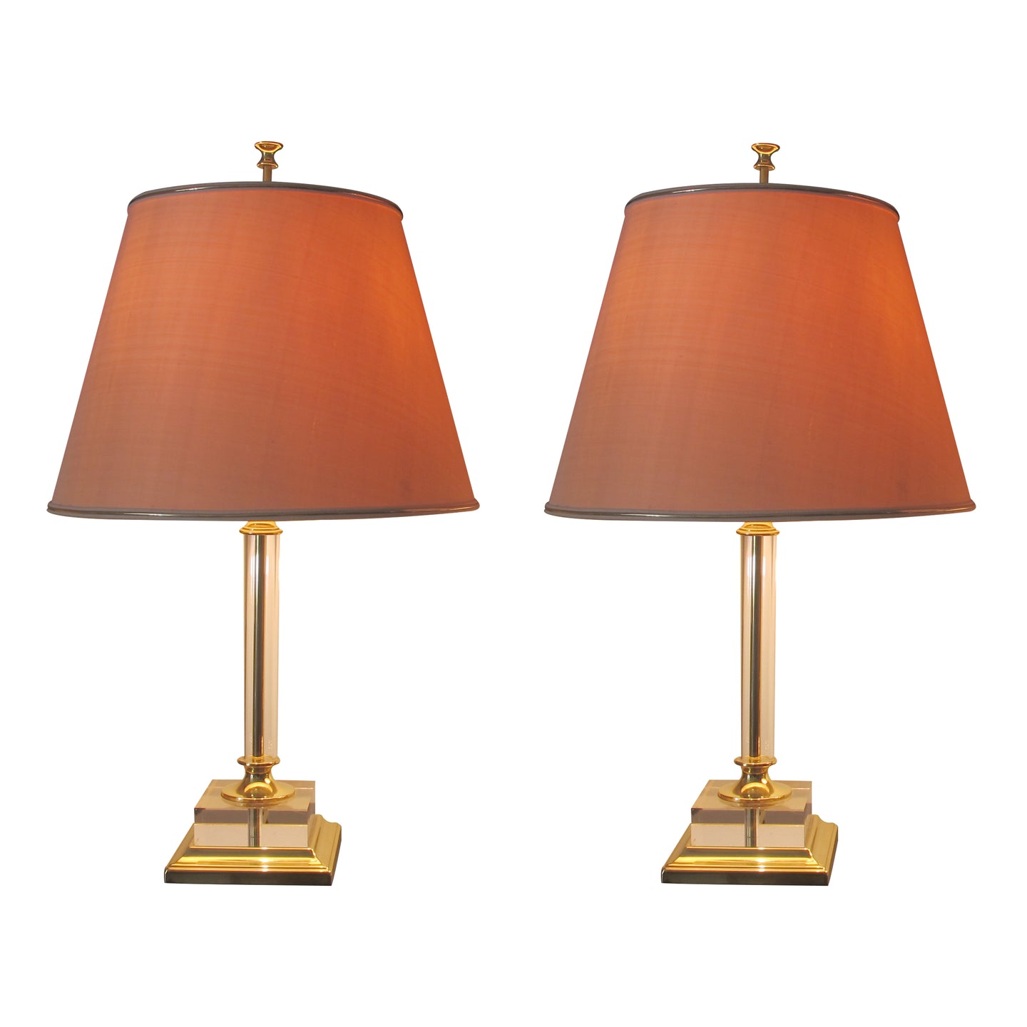 1970s Italian Pair of Large Lucite Table Lamps with Conic Lampshades