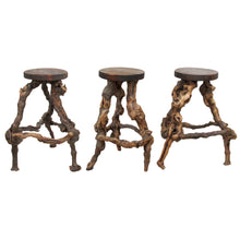 Load image into Gallery viewer, 1950s French, Set Of 3 Twisted Grape-vine Roots Bar Stools
