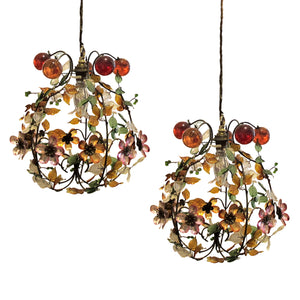 1950s French Pair of Multi-Coloured Floral Ceiling Pendant Lights