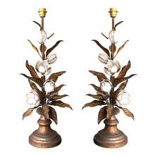Load image into Gallery viewer, Italian 1950s Large Pair of Floral Toleware Table Lamps
