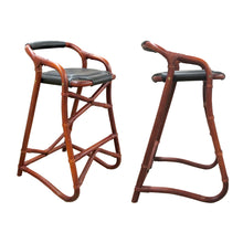 Load image into Gallery viewer, French 1970s Set of Three French Riviera Bamboo Bar Stools
