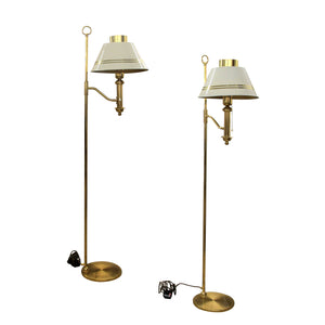 Swedish 1970s Pair of Brass and Metal Bracket Floor Lamps White Shades