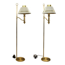 Load image into Gallery viewer, Swedish 1970s Pair of Brass and Metal Bracket Floor Lamps White Shades
