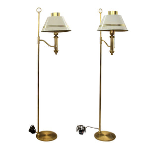 Swedish 1970s Pair of Brass and Metal Bracket Floor Lamps White Shades