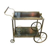 Load image into Gallery viewer, 1960s French Brass Serving Bar Cart with Tray on Wheels
