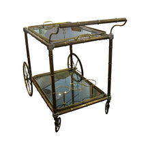 Load image into Gallery viewer, 1960s French Brass Serving Bar Cart with Tray on Wheels
