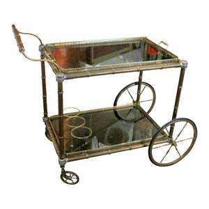 1960s French Brass Serving Bar Cart with Tray on Wheels