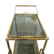 Load image into Gallery viewer, 1960s French Brass Serving Bar Cart with Tray on Wheels
