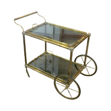 Load image into Gallery viewer, 1960s French Brass Serving Bar Cart with Tray on Wheels
